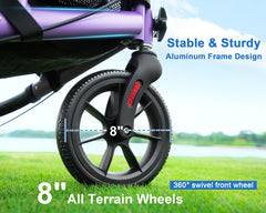 WALK MATE 3 Wheel Rollator Walker for Slim Seniors, 8 Inch Wheels Lightweight Foldable Mobility Aid, Purple