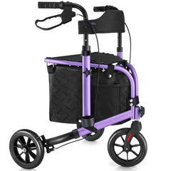 WALK MATE 3 Wheel Rollator Walker for Slim Seniors, 8 Inch Wheels Lightweight Foldable Mobility Aid, Purple