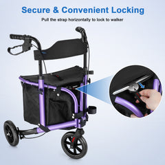 WALK MATE 3 Wheel Rollator Walker for Slim Seniors, 8 Inch Wheels Lightweight Foldable Mobility Aid, Purple