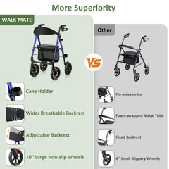 WALK MATE Rollator Walker – Foldable with Seat & 10" Wheels