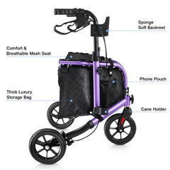 WALK MATE 3 Wheel Rollator Walker for Slim Seniors, 8 Inch Wheels Lightweight Foldable Mobility Aid, Purple