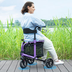 WALK MATE 3 Wheel Rollator Walker for Slim Seniors, 8 Inch Wheels Lightweight Foldable Mobility Aid, Purple