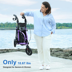 WALK MATE 3 Wheel Rollator Walker for Slim Seniors, 8 Inch Wheels Lightweight Foldable Mobility Aid, Purple